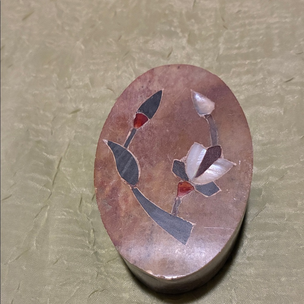 Floral Inlay Stone Trinket Box made in India